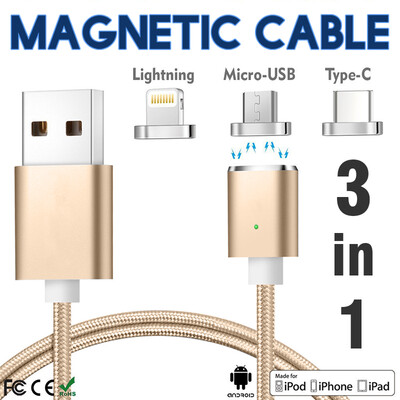 

Keymao Magnetic Phone Kabel Data Type-C Micro USB Lighting Charger Cable 3-in-1 for iPhone iPad Samsung