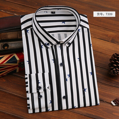 

Business Casual Men Long Sleeve Shirt Fashion Stripe Spring Autumn Silm Fit