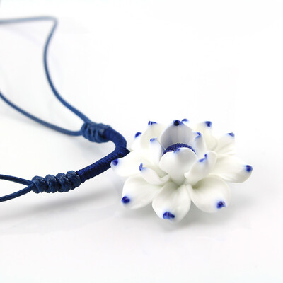 

Kongfu in hands brand product Hot Sale free shipping lotus Long Necklace Sweater Chain blue&white ceramic accessories