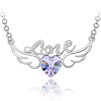 

Austrian Crystal Rhinestones Heart Love Pendants Necklaces For Women Gift Jewelry 60CM Long Chain 3401