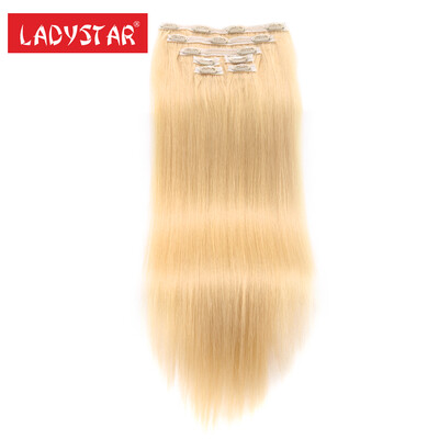 

LADYSTAR Clip In Human Hair Extension Pure Colors Blonde 100% Remy Human Hair Clips Hair Extensions Remy 7 Pcs/lot 20" 22" 24"