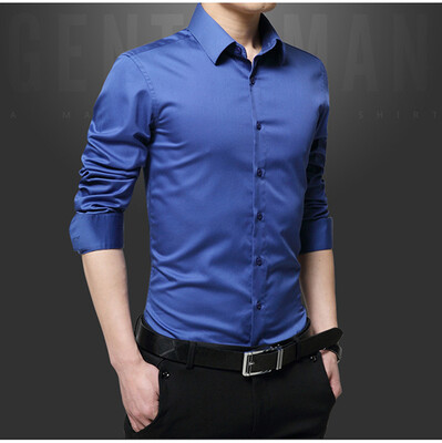 

2017 spring and autumn new fashion business casual long-sleeved shirt young men Slim type solid color thin section shirt