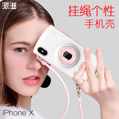

Send iphonex mobile phone shell new anti-fall apple X 10 with lanyard silicone protective sleeve goddess white pink