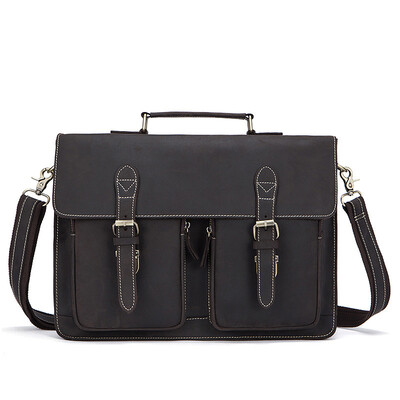 

DALFR Genuine Leather Messenger Bags for Men 19 Inch Vintage Bags Crazy Horse Leather Handbags for Men Famous Brand Briefcase