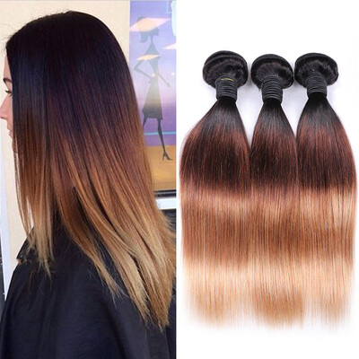 

7A Unprocessed 4 Bundles Indian Virgin Hair Straight Ombre Remy Hair Extension Ombre Indian Hair Three Tone 1B427 Human Hair