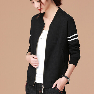 

City plus CITYPLUS 2017 autumn and winter new women's clothing wild loose baseball jacket jacket long sleeve short jacket CWWT178456 black XL