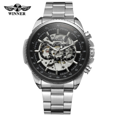 

WINNER New Luxury Automatic Mechanical Men Business Watch Skeleton Stainless Steel Wristwatch