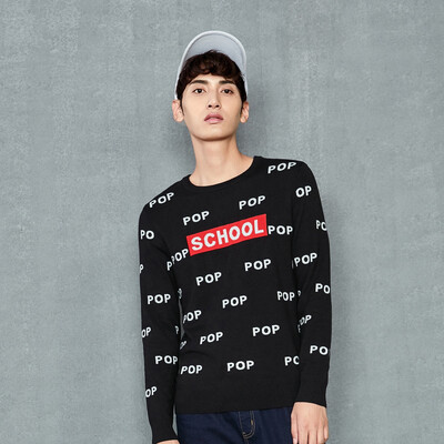 

Semir sweater men 2017 autumn new round neck knit sweater youth men Korean version of the figure card 14316071022 wine red M