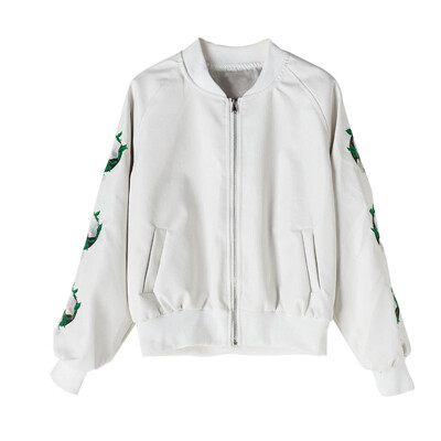 

Baseball clothing female heavy industry flower embroidery lovers flying jacket short jacket autumn tide leather clothing thirteen