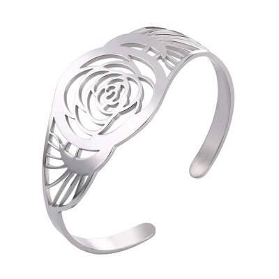 

U7 Vintage Big Hollow Rose Flower Cuff Bracelet Women Jewelry Lovely Gift