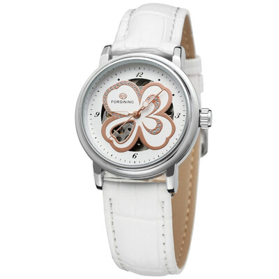 

Forsining Women Flower Watch Skeleton Analog Automatic Watch Leather Strap Fashion Mechanical Wristwatch