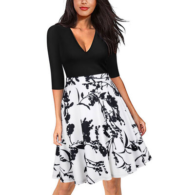 

2017 Women Autumn V-Neck Dress With Flora Print New Arrival