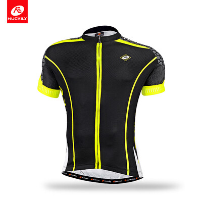 

NUCKILY Mens Summer cool max fabric bicycle jersey short sleeve custom design