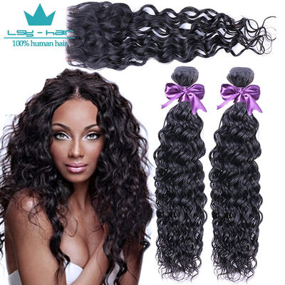 

8A Grade indian Water Wave 3 Bundles with Closure Uprocessed Virgin Hair with 4"4" Lace Closure Free Part