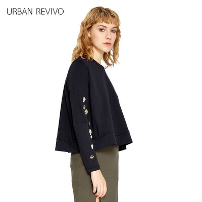 

UR Women&39s round necklace three-dimensional printing collage casual T-shirt WGB2R4EE2000 deep black