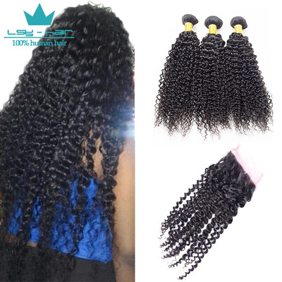 

Indian Afro Kinky Curly Virgin Hair 3 Bundles With Closure Human Hair Extensions