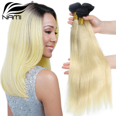 

Nami Hair Ombre 3 Bundles 1b/613 Blonde Brazilian Human Straight Hair Extension Two Tone Color 10"-22" Human Hair Weave