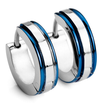 

Men's Stainless Steel Stud Hoop huggie Earrings Silver Tone Green Striped