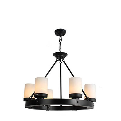 

BOKT Industrial Edison Vintage Style 6-light Round Candle Single Tier Chandelier Light ,Black Finish,Milk White Glass Shades Flush