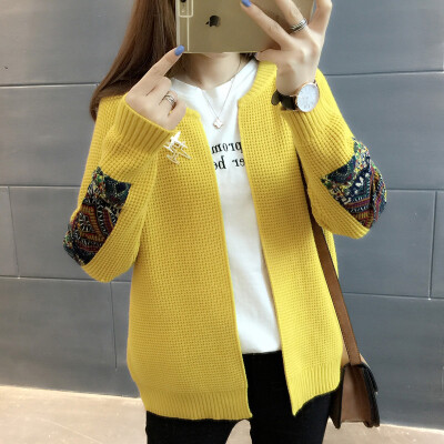 

sustory women 2017 autumn and winter Korean version of the cardigan sweater sweater loose sweater sweater outside the sweater shirt SRSU116 yellow all