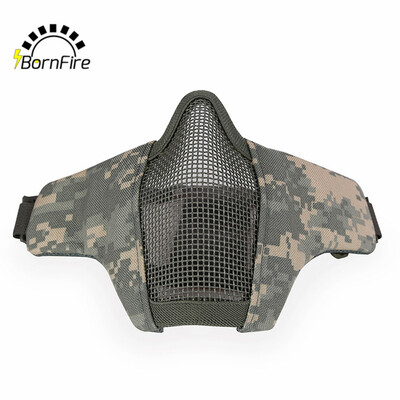 

Hot Airsoft Mask Half Lower Face Metal Steel Net Mesh Mask Hunting Tactical Protective CS Halloween Party Half Face Mask