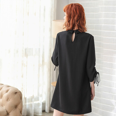 

Simple style women's clothing 2017 autumn new V-neck drawstring A word skirt pure color ladies dress 23573251019
