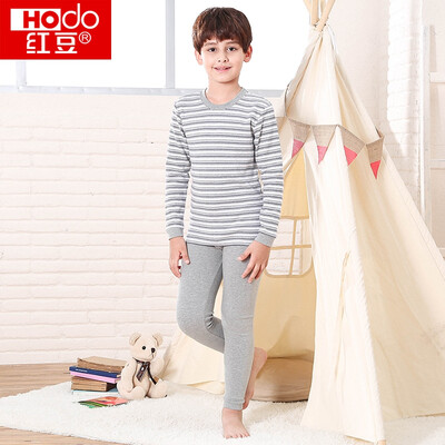 

Red beans children&39s warm underwear suit men&women in the big children low round neck autumn&winter Shu Rong red bean velvet youth stripes plus cashmere coat HDR27010 pink strip 120