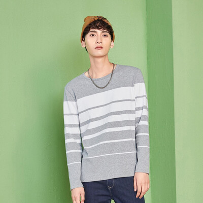 

Semir Long Sleeve T-Shirt Male 2017 Fall Round Tie Tie Shirt Shirt Men's Stripe Trends Small tide t 19057011211 Blue and white tone