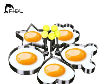 

FHEAL 5pcsset Stainless steel Cute Shaped Fried Egg Mold Pancake Rings Mold Kitchen Tool