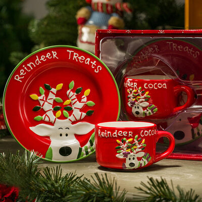 

A Ting Gift Set Cookie Plate&Cup 15oz Lighten Up Its Christmas Reindeer