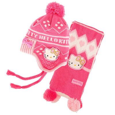 

HELLO KITTY Hello Kitty Cushion Two-Piece Women's Winter Set Hat Scarf Knitted Woolen Girl Fall Winter Warm SKCM00240 Rose