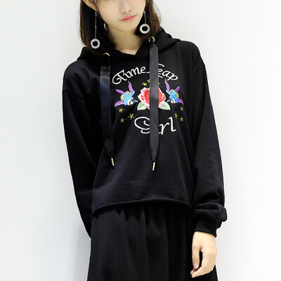 

City plus CITYPLUS 2017 autumn&winter new women&39s art wild short paragraph rosette letters embroidery hooded sets of sweater CWWY178555 black M