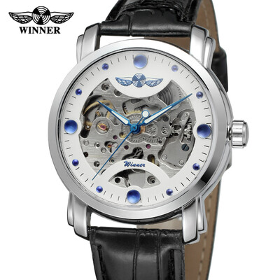 

T-Winner Men's Mechanical Watch Automatic Movement Skeleton Design Leather Strap Analog Wrist Watch