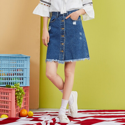 

Semir skirt female 2017 autumn new women's cowboy A word half skirt was thin college skirt tide tan dress 16316200009 cowboy dark blue L