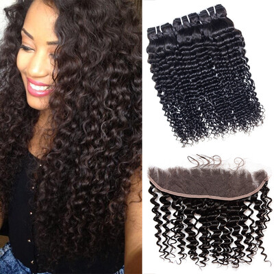

Unprocessed Indian Deep Wave With Frontal Closure 13x4 Ear To Ear Lace Frontal Closure With Bundles Mink Human Hair