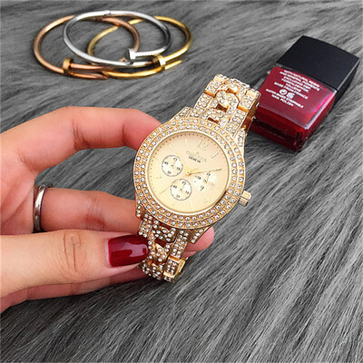 

Crystal Women Golden Watches CONTENA 3 Dials Decoration Fashion Ladies Business Wristwatch Luxury Diamond Dress Watch