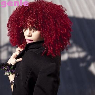 

Red Short Afro Kinky Curly Women Wigs None Lace Heat Resistant Synthetic Hair Wig For Africa American