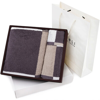 

Sanli cotton embossed sample embroidered word towel bath towel gift sets of 3 gift bag dark blue