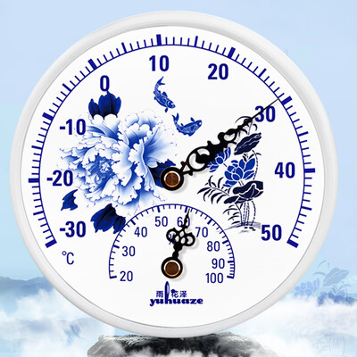 

Yuhuaze blue&white porcelain indoor&outdoor large temperature&humidity meter pointer thermometer hygrometer battery-free desktop dual-use