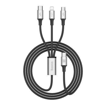 

Baseus Three-in-One Type-C Charging&Data Transfer Cable 3A 12M Silver&Black