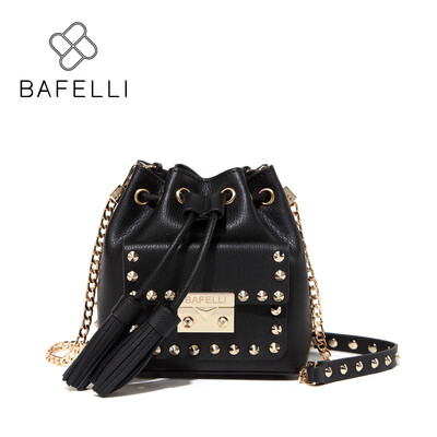 

BAFELLI crossbody bags for women split leather tassel rivet bucket high quality shoulder bag 5 colors red bolsos mujer women bag