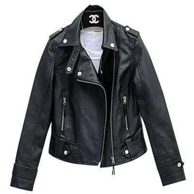 

2017 spring and autumn Slim suit collar leather clothing short jacket small jacket motorcycle jacket