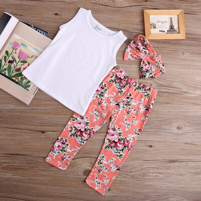 

Fashion Kids Toddler Girl Summer Floral Tops Pants Headband Outfits Set Clothes