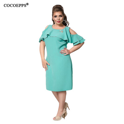 

COCOEPPS Fashion New Solid Women Dresses 2017 Sexy Plus Size Off-Shoulder Female Dress Big Size Ruffles Sleeve Blue Vestidos