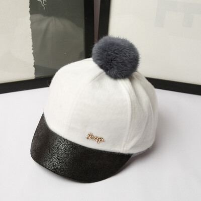 

Autumn and winter ladies rabbit hair ball girdle Korean alphabet shopping bar tongue baseball hat