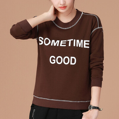 

City plus CITYPLUS 2017 autumn and winter new women's literary and artistic letters printed long-sleeved sets of cashmere sweater loose cashmere warm sweater CWWY179255 deep camel M