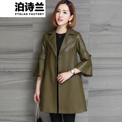 

Ptslan Fashion Plus Size Long Genuine Leather Jacket Women Leather Coat Female Spring Ladies Leather Jackets Coats Windbreake