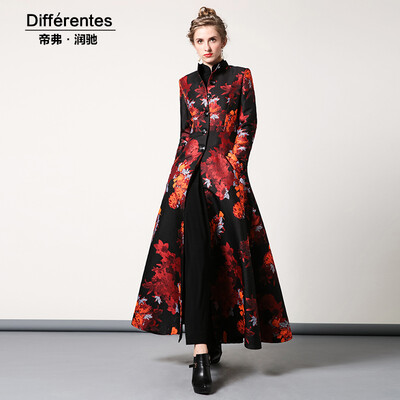 

DF · RS 2017New autumn&winter windbreaker womens long section of the retro coat windbreaker knee-length single breasted