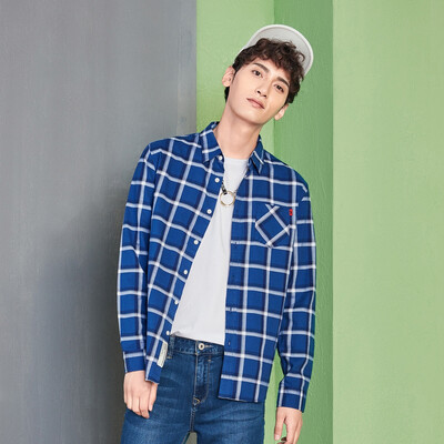 

Semir long-sleeved shirt male 2017 autumn men's cotton plaid clothing American campus casual shirt tide 13316051003 blue red tone S