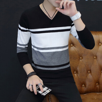 

2017 autumn and winter sweater v collar men sweater long sleeve striped sweater Slim as a gift for men